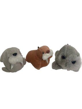 Walrus Keychain Lot Of 3 Toysmith Gray Shakes and Moves Brown Bag Charm Vintage
